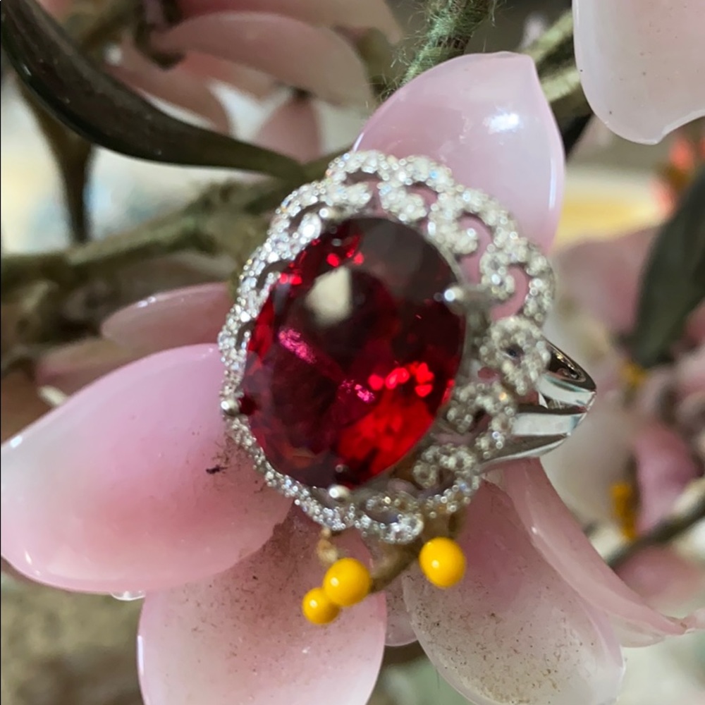 Vintage 925 Mozambique-garnet and CZ ring